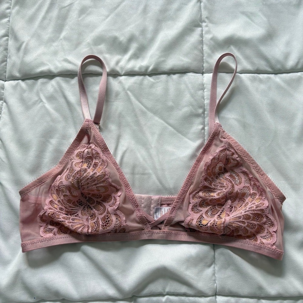 Savage X Fenty Pink Lace Unlined Triangle Bralette Large Coquette Whimsy Fairy
